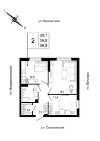 Квартира 56,8 м², 2-комнатная - изображение 2