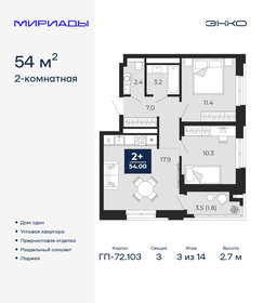 Квартира 54 м², 2-комнатная - изображение 1