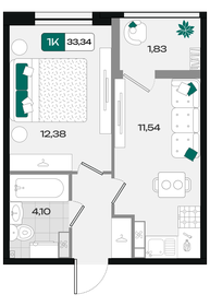 Квартира 33,3 м², 1-комнатная - изображение 1