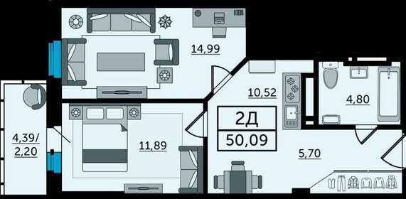 Квартира 50 м², 2-комнатная - изображение 1