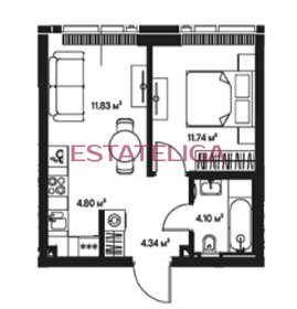 Квартира 37 м², 1-комнатная - изображение 1