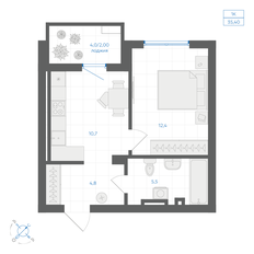 Квартира 35,4 м², 1-комнатная - изображение 2