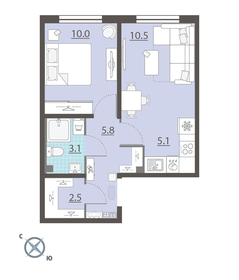 Квартира 37 м², 1-комнатная - изображение 2