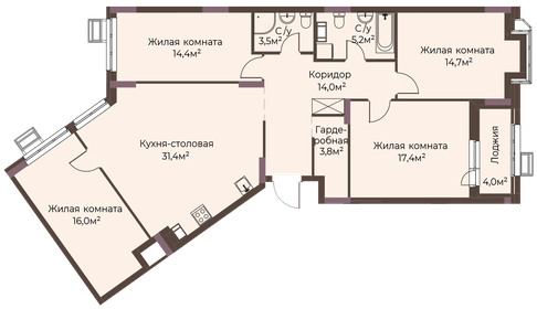 Квартира 122,4 м², 4-комнатная - изображение 1