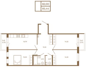 Квартира 85,4 м², 3-комнатная - изображение 1