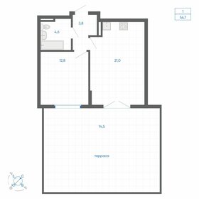 Квартира 56,7 м², 1-комнатная - изображение 1