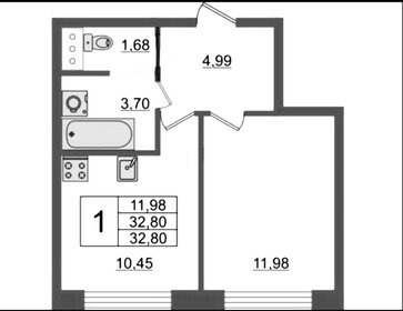 Квартира 32 м², 1-комнатная - изображение 1