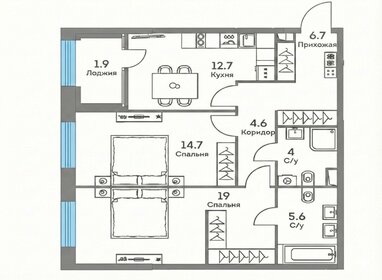 Квартира 69,2 м², 2-комнатная - изображение 1