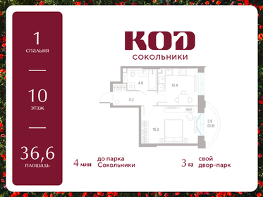 Квартира 36,6 м², 1-комнатная - изображение 1