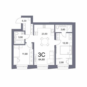 Квартира 64,6 м², 3-комнатная - изображение 1