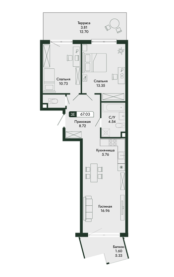 62,2 м², 2-комнатная квартира 11 823 700 ₽ - изображение 61