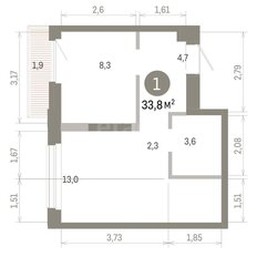 Квартира 33,8 м², 1-комнатная - изображение 2