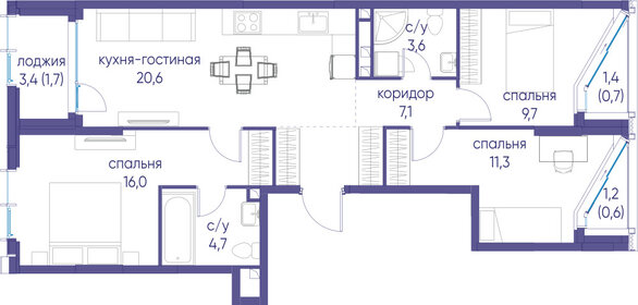 Квартира 76 м², 3-комнатная - изображение 2
