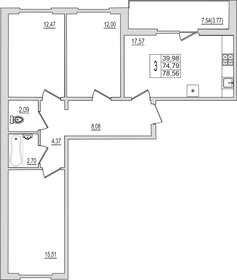 Квартира 78,6 м², 3-комнатная - изображение 1