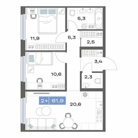 Квартира 61,9 м², 2-комнатная - изображение 1