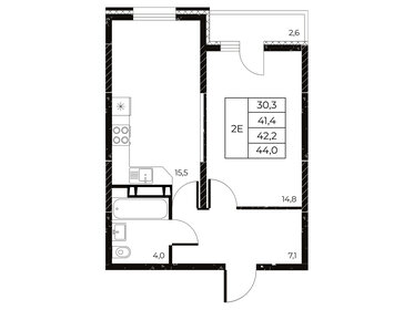 Квартира 44 м², 1-комнатная - изображение 1