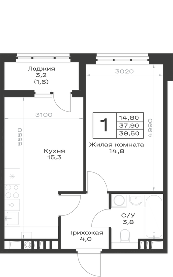38,1 м², 1-комнатная квартира 4 033 300 ₽ - изображение 20
