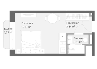 Квартира 23,2 м², 1-комнатные - изображение 1