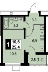 Квартира 25,4 м², студия - изображение 1