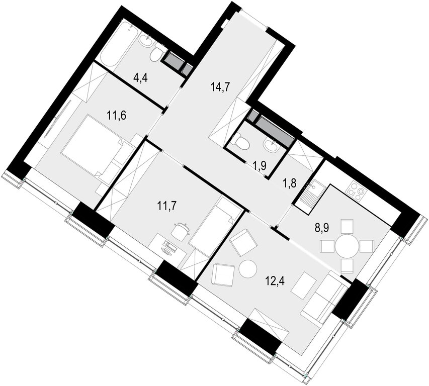Варианты планировок ЖК Wellton Towers - планировка 5