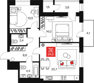 Квартира 64,8 м², 3-комнатная - изображение 1