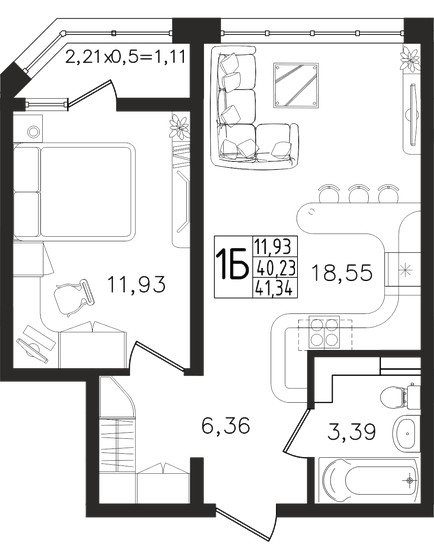 41,3 м², 1-комнатная квартира 8 474 700 ₽ - изображение 4