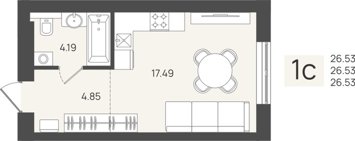 Квартира 26,5 м², студия - изображение 1