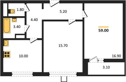 Квартира 59 м², 2-комнатная - изображение 1