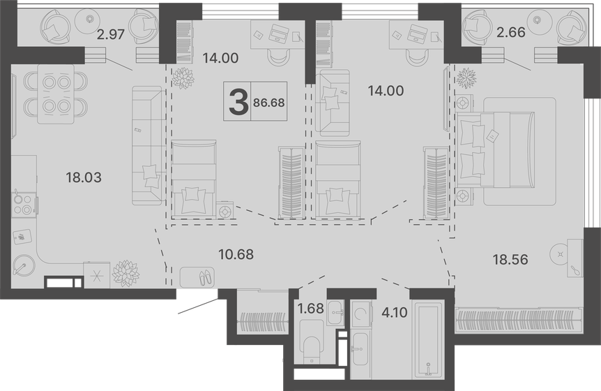 86,7 м², 3-комнатная квартира 34 668 000 ₽ - изображение 1