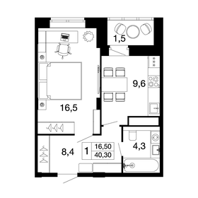 Квартира 38,8 м², 1-комнатная - изображение 1