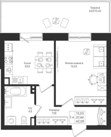 Квартира 42,1 м², 1-комнатная - изображение 1