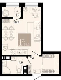 Квартира 34,2 м², 1-комнатная - изображение 1