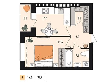 Квартира 34,7 м², 1-комнатная - изображение 1