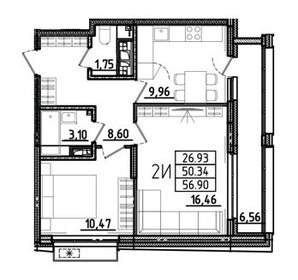 Квартира 54 м², 2-комнатная - изображение 1