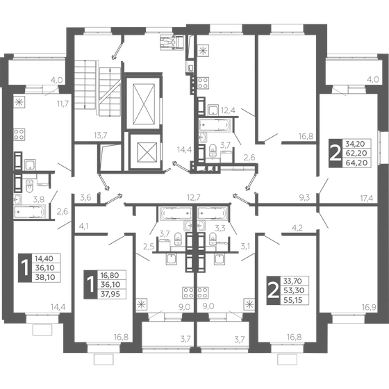 55,3 м², 2-комнатная квартира 7 641 075 ₽ - изображение 24