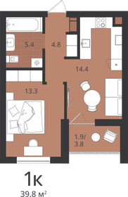 Квартира 39,8 м², 1-комнатная - изображение 1