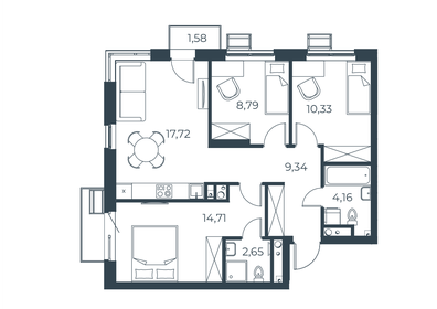 Квартира 71,4 м², 3-комнатная - изображение 1