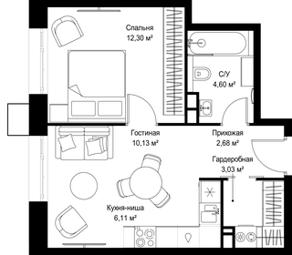 Квартира 38,9 м², 1-комнатная - изображение 2