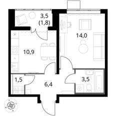 Квартира 38,1 м², 1-комнатная - изображение 3