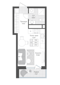 Квартира 26 м², 1-комнатная - изображение 1