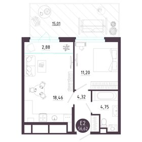 Квартира 56,6 м², 1-комнатная - изображение 1