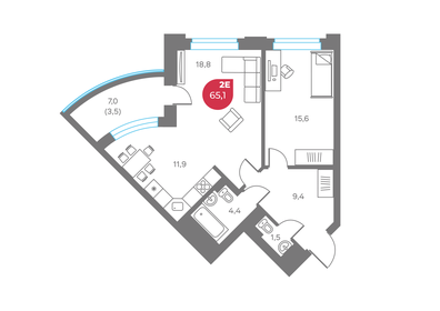 Квартира 65,1 м², 2-комнатная - изображение 1