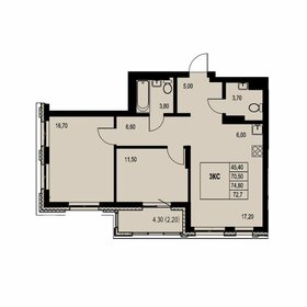 Квартира 72,7 м², 3-комнатная - изображение 1