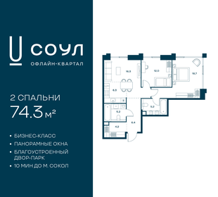 Квартира 74,3 м², 2-комнатная - изображение 1