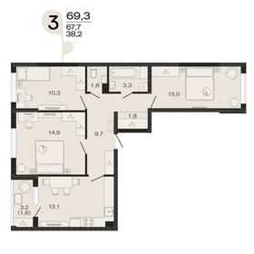 Квартира 69,3 м², 3-комнатная - изображение 1