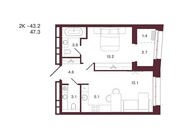 Квартира 47,3 м², 2-комнатная - изображение 1
