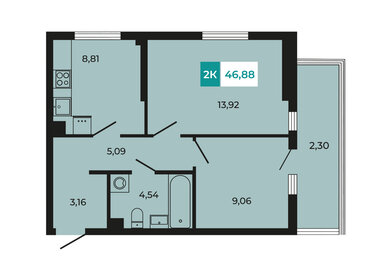 Квартира 46,9 м², 2-комнатная - изображение 1
