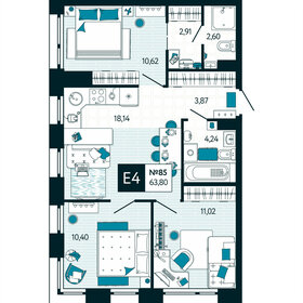 Квартира 63,8 м², 3-комнатная - изображение 1
