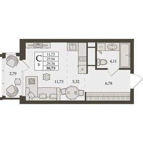 Квартира 29,3 м², студия - изображение 1