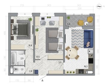 Квартира 61,7 м², 2-комнатная - изображение 1